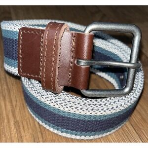 Fat Face Belt Leather Trim Fabric Webbing Classic Brushed‎ Silver Striped